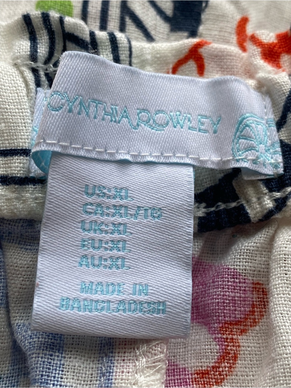 Cynthia Rowley 100% Linen Wide Leg Pants Mediterranean Print Woman XL Pockets - Picture 8 of 14